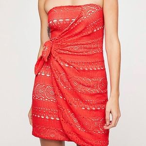 Free People Oceanside red crochet tie dress